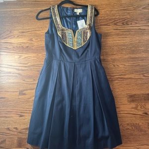 Moulinette Soeurs Anthropologie Satine Embellished Beaded Sequin Navy Dress